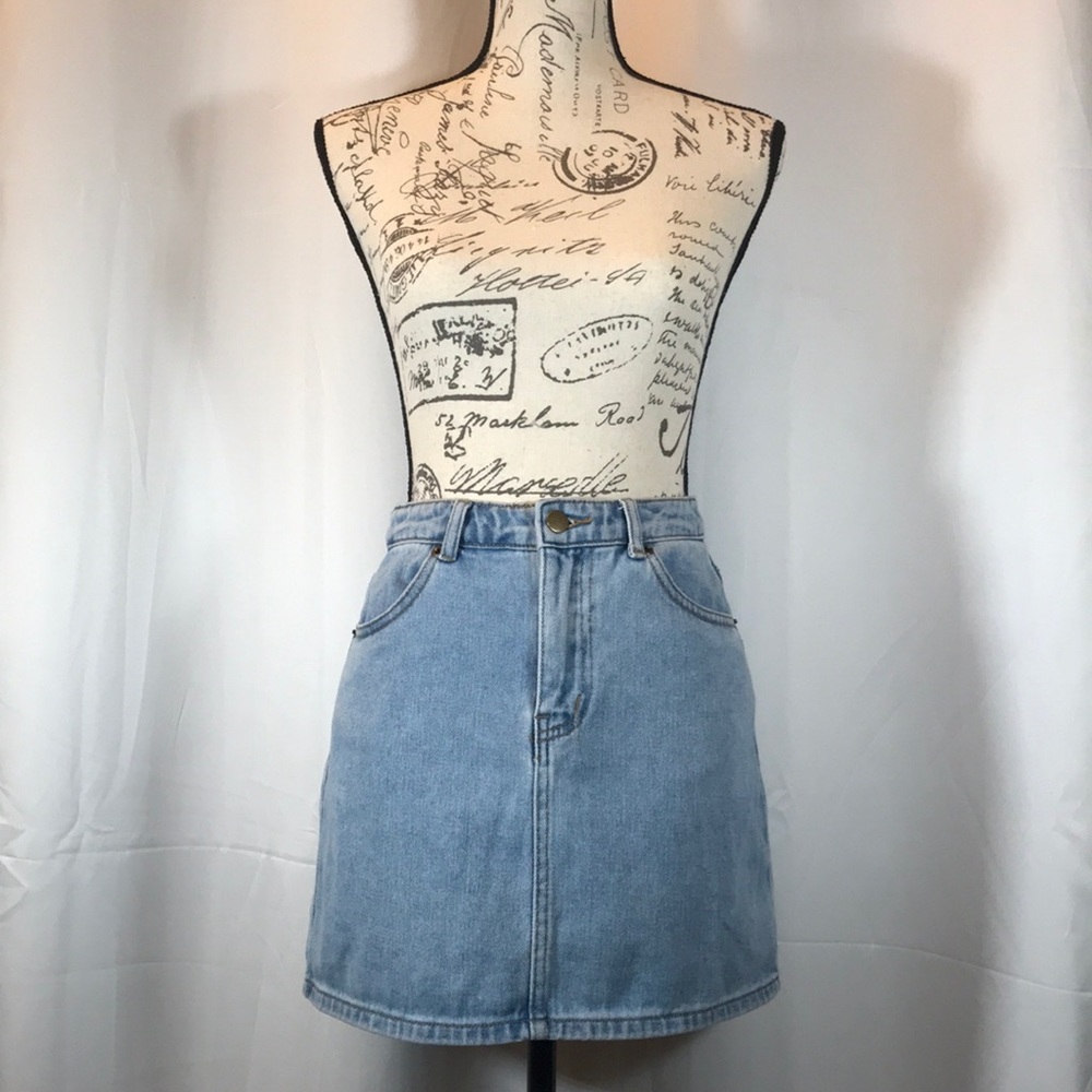 Light blue denim mini skirt